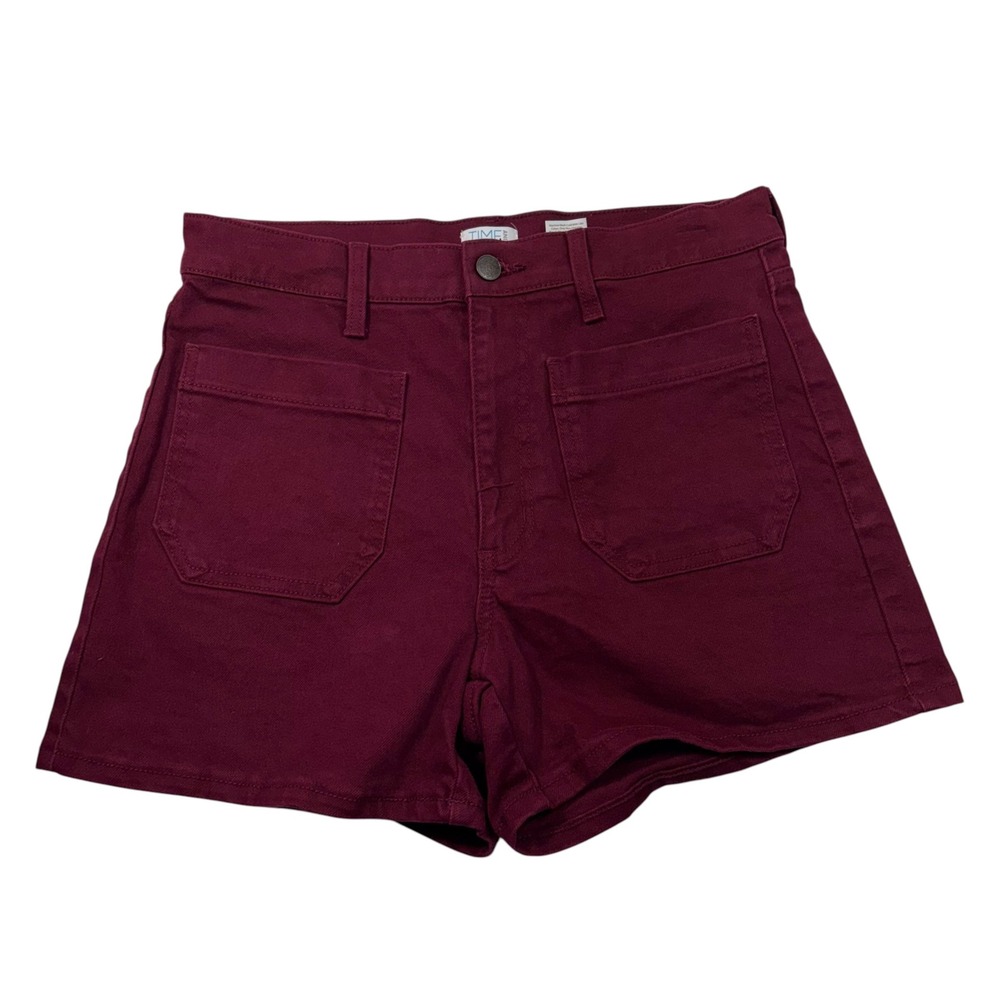 Time and Tru Maroon Red High Rise Patch Pocket Stretch Denim Shorts 8 Autumn